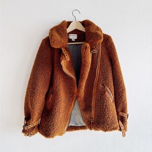 Brown‎ Anthropologie Teddy Coat Cropped Orange Shearling Coat Sherpa Coat